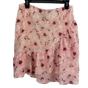 Express Pink Floral Asymmetrical Ruffle Mini Skirt Size 12 Summer